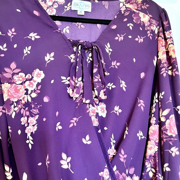 Francesca’s Floral Wine Wrap Blouse with Fitted Sleeves - Picture 2 of 4